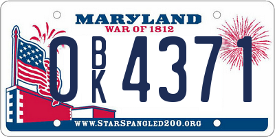 MD license plate 0BK4371