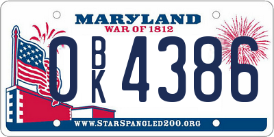 MD license plate 0BK4386