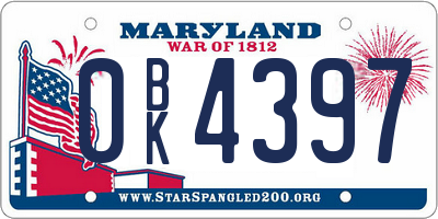 MD license plate 0BK4397
