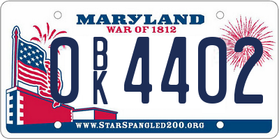 MD license plate 0BK4402