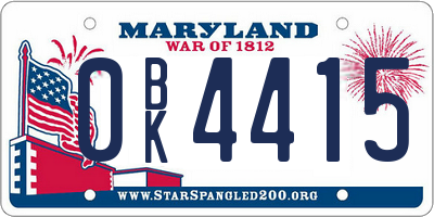 MD license plate 0BK4415