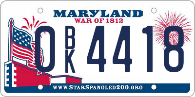 MD license plate 0BK4418