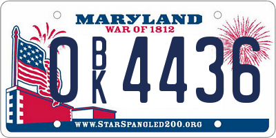 MD license plate 0BK4436