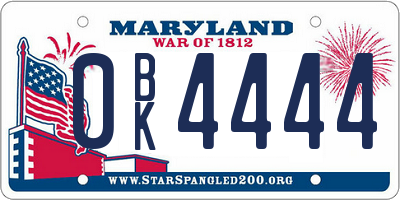 MD license plate 0BK4444