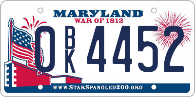 MD license plate 0BK4452