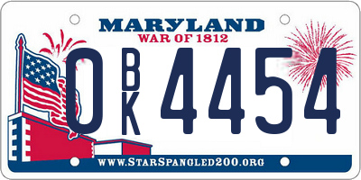 MD license plate 0BK4454