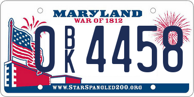 MD license plate 0BK4458