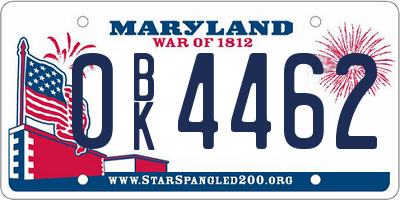 MD license plate 0BK4462