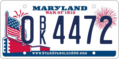 MD license plate 0BK4472