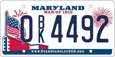 MD license plate 0BK4492