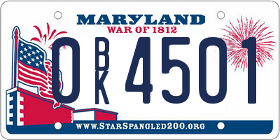 MD license plate 0BK4501