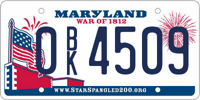 MD license plate 0BK4509