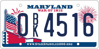 MD license plate 0BK4516