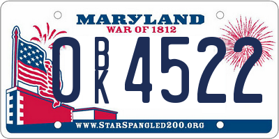 MD license plate 0BK4522