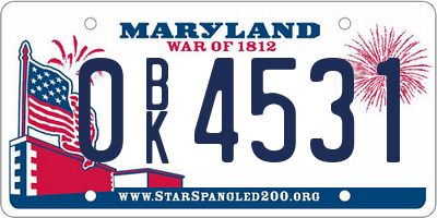 MD license plate 0BK4531