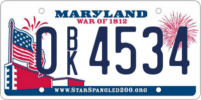 MD license plate 0BK4534