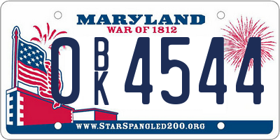 MD license plate 0BK4544