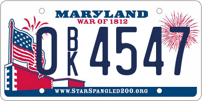 MD license plate 0BK4547