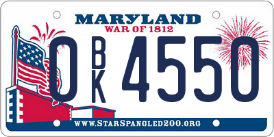 MD license plate 0BK4550