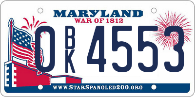 MD license plate 0BK4553