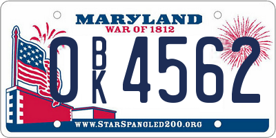 MD license plate 0BK4562