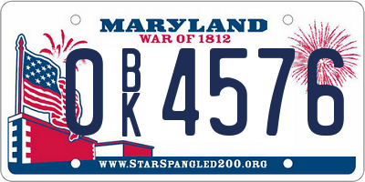 MD license plate 0BK4576