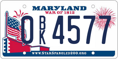 MD license plate 0BK4577