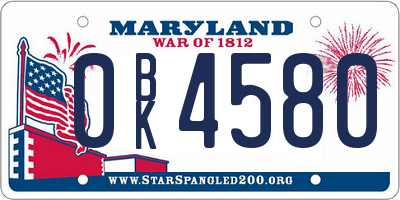MD license plate 0BK4580