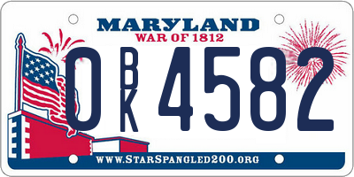MD license plate 0BK4582