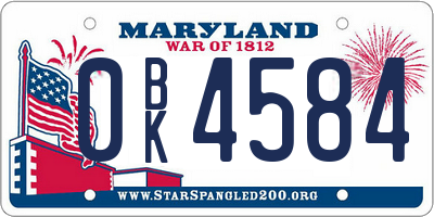 MD license plate 0BK4584