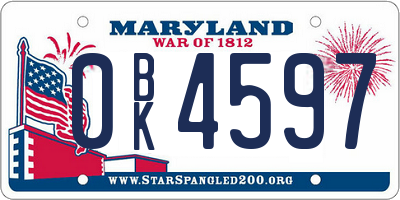 MD license plate 0BK4597