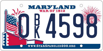 MD license plate 0BK4598