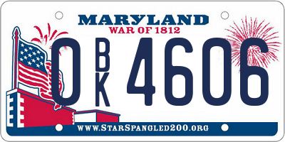 MD license plate 0BK4606