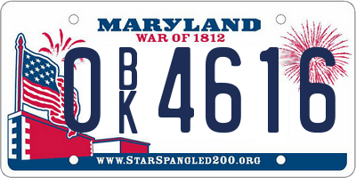 MD license plate 0BK4616