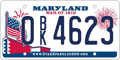 MD license plate 0BK4623