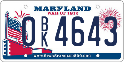 MD license plate 0BK4643