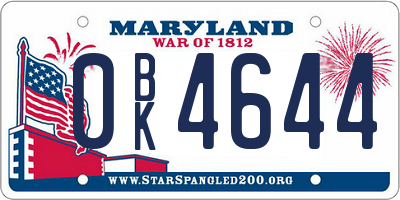 MD license plate 0BK4644