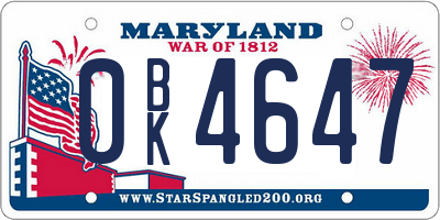 MD license plate 0BK4647