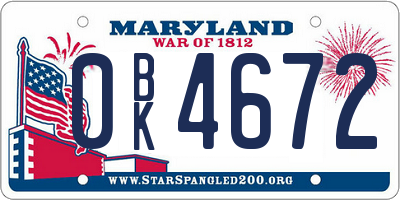 MD license plate 0BK4672