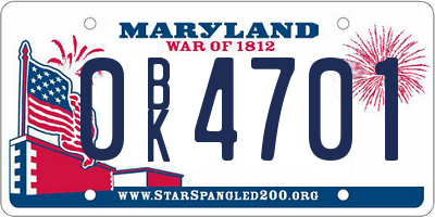 MD license plate 0BK4701