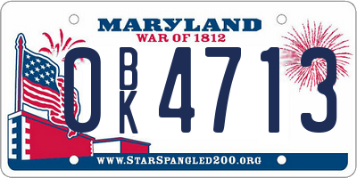 MD license plate 0BK4713