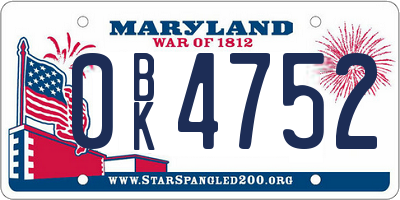 MD license plate 0BK4752