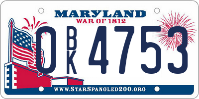 MD license plate 0BK4753