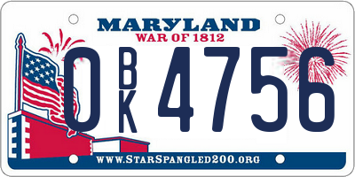 MD license plate 0BK4756