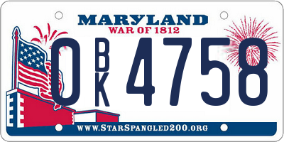 MD license plate 0BK4758