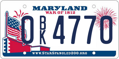 MD license plate 0BK4770