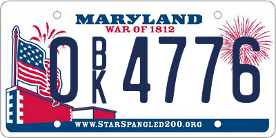 MD license plate 0BK4776