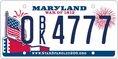 MD license plate 0BK4777