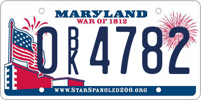 MD license plate 0BK4782