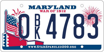 MD license plate 0BK4783
